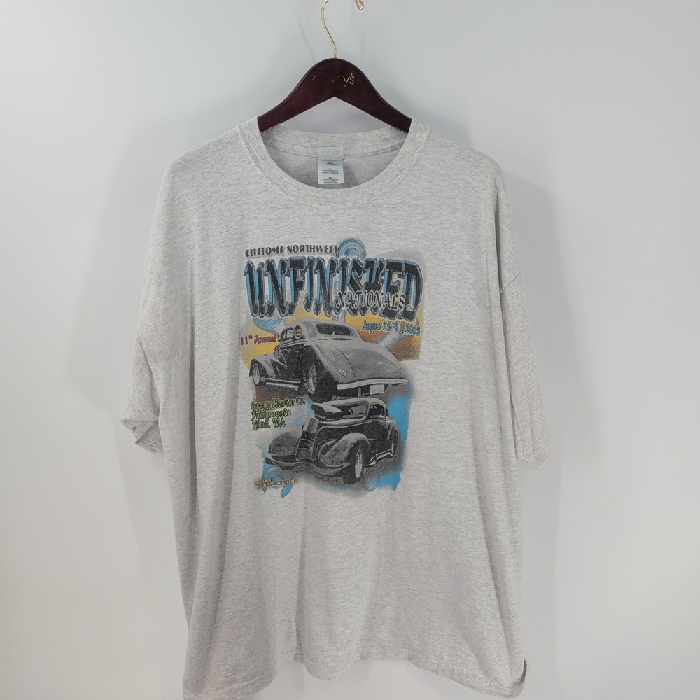 Vtg Gildan‎ Customs Northwest Unfinished Nationals Graphic T-Shirt Gray Size 2XL